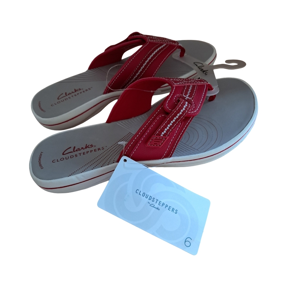Clarks Women's Cloudsteppers Cushionsoft New With Tiny Defect Size 6 Red/ Grey - Picture 2 of 9